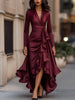 Irregular Hem Dress Woman's Spring Autumn Elegance Satin Deep V-neck Lace-up Robe Lady Foreign Style Party Prom Vestidos