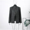 Women's Plaid Blazer Asymmetric Button Stand Collar Long Sleeve Pocket Detail Slim Fit Elegant Casual Office Outerwear