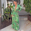 Animal Print Wrap Maxi Dress V Neck Sleeve Twist Waist High Slit Long Gowns Women's Resort Vacation Party Robes