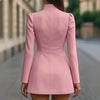 Women's Turtleneck Dress Suit Single-breasted High Waist Slim Long Sleeve Korean Style Office Pink Mini Skirt