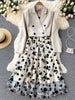 French Style Elegant Two Piece Sets Women Double Breasted Blazer Jacket + Mesh A-line Long Dress Korean Outfits