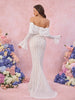 Autumn Long Sleeve Off The Shoulder Bodycon Dress Mermaid Wedding Guest Party Dresses for Women White Dress