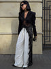 Jacquard Patchwork Long Coat Women Autumn Elegant Irregular Hem Full Sleeve Bandages Dell V-Neck Chic Streewear