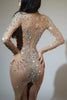 Sexy Shinny Rhinestone Stretch Mesh Transparent Long Dress 2025New Women Evening Birthday Party Prom Nightclub Singer Stage Wear