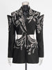 Solid Spliced Diamonds Chic Blazers For Women Notched Collar Long Sleeve Patchwork Button Designer Coat Female
