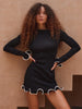 Women's Knit Mini Dress Ruffled Autumn High Waist Elegant Slim Party Dress Patchwork Knitwear Sweater Female Dress