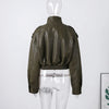Vintage Zippers Short Leather Jackets Women's Casual Lapel Button Pockets Full Sleeve Coat Autumn Lady Chic Streetwear
