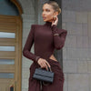 Turtleneck Long Sleeve Sexy Maxi Dress Women Elegant Autumn Winter Hollow Out Ruched Club Party Long Dresses Female