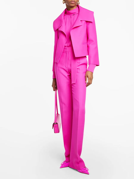 High Street Designer Suit Set Women's Cropped Blazer Jacket Pants Suit 2pcs