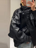 Women's Autumn Standing Collar Leather Jackets Windproof Loose Fold Coats Vintage Style High Street Outdoors Clothes