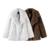 Faux Fur Women's Coat Turn down Collar Long Sleeve Button Pocket Soft Overcoat Thick Warm Winter Outerwear for Ladies