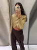 Chic Tweed Style Metallic Thread Jacket Gold Cropped Length Long Sleeve Autumn Elegant Women Outerwear Party Jacket