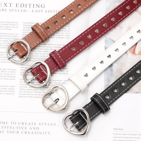 Women PU Leather Belt Hollow Out Loving Heart Ladies Waist Belt Personality Female Designer Jeans Pants Strap for Women Girls