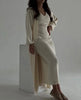 Women Knitted Dress Suit Cardigan Knitting Dresses 2 Piece Sets Maxi Gown Knitwear Outfits Autumn Winter Vestidos Ensemble