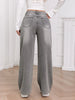 Wide Leg Distressed Straight Jeans for Women Elastic Casual Bootcut Denim Pants Ladies Jeans