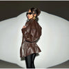 Solid PU Leather Jacket Women Turn-down Collar Zipper Front Puffy Sleeves Stylish Coat Spring Casual Lady Outerwear