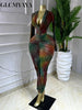 Women Printed V-neck Ruched Bodycon Midi Maxi Long Dress Vacation Birthday Holiday Party Dresses Vestidos