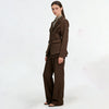 Women's Waist-Cinched Blazer 2-Piece Set (Brown/White/Black/Navy/Burgundy) Elegant Formal Office Wide-Leg Pants Outfit