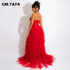 Women Mesh See Though Lace Patchwork Cascading Ruffles High Side Split Bodycon Maxi Dress Sexy Night Party Long Dresses