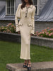 Ruffled Knit Dress Women Autumn Ribbed Contrast Long Sleeve High Waist Lapel Gown Dress Knitwear Ladies Maxi Dress