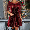 Women's Print Casual Christmas Dress Vintage Chic Pattern Mini Dresses Autumn Winter Sequins Club Party Dress