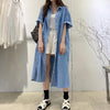 Autumn Collection Women's Cowboy Long Dress Loose Single Breasted Flip Collar Casual Medium Long Shirt Dress