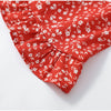 Red Floral Print Peter Pan Collar Dress Women Puff Sleeve V Neck Button Down A-line Mini Dress Lady Weekend Getaway Robe