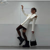 Hollow Out Long Sleeve Blazer Jacket For Women Spring Solid V-neck Waist Suit Coats Office Lady Chic Outerwear