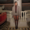 Checked Lapel Jacket Shorts Set Women Long Sleeve Buttons Belt Pocket Loose Blazer Suit Lady Office Commute Outfit