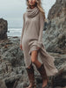Elegance Heaps Collar Loose Dress For Woman Irregular Hem Long Sleeves Casual Dresses Spring Autumn Lady Solid Vestidos