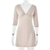 Deep V Neck Half Sleeve Sexy Mini Dress Women Elegant Bodycon Ruched Club Party Dress Female Clubwear Dresses