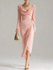 European and American Women's Casual Gold Velvet Sexy Long-Sleeve Slim Pleated Long Split Bodycon Dress