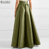 Women Autumn Satin Skirt A-line Floor Length Solid Color High Waist Dress Elegant Vintage Casual Oversized Long Robe