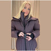Women Peplum Ski Jackets Hooded Stand Collar Belt Waist Zipper Solid Puffer Jacket Sheath Warm Sport Winter Skiwear