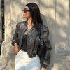 Women's vintage imitation leather bomber jacket coat top women's style
