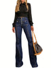 Women Jeans Flare Pants High Waist Streetwear Pockets Buttons Trousers Autumn Female Casual Stretch Denim Floor Length