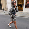 Women Zebra Print Faux Fur Coat Shorts Set Lapel collar Long Sleeve Jacket Shorts Set for Women Winter Warm Matching Outfits
