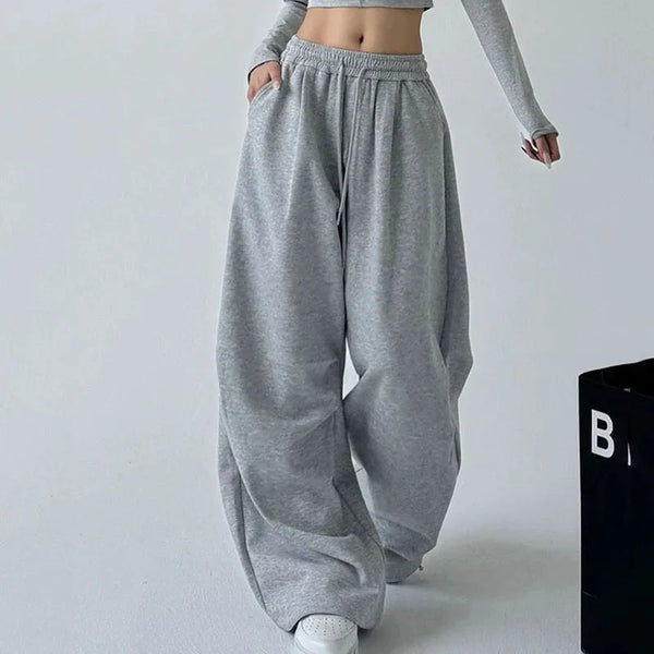 Harajuku Wide Leg Sweatpants Women Streetwear Baggy Oversize Gray Sports Pants Woman Drawstring Casual Joggers Trousers