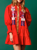Women Christmas Sequin Nutcracker Dress Long Sleeve Tiered Glitter Nutcracker Print Holiday Party Mini Shirt Dresses
