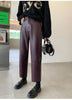 Autumn Winter PU Faux Leather Women's Wide Leg Pants High Waist Female Casual Loose Ankle Length Trousers