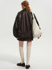 Spring Autumn Cool Brown Oversized Pu Leather Jacket Women Long Sleeve Zip Up Designer American Retro Clothing