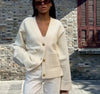 Women's Cropped Cardigans V-neck Knitted Sweater Coat Long Sleeve with Pocket Casual Streetwear Outwear Autumn