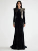 High Street Designer Maxi Dresses Women's Formal Long Sleeve Beaded Acetic Velvet Long Maxi Dress