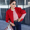 Mujer Red Zipper Bomber Jackets for Women Soft Cropped Jackets Woman Long Sleeve Woman's Sports Jacket Outerwears