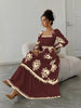 Women's All Over Print Shirred Bishop Sleeve A Line Dress, Long Sleeve Dress for Fall & Winter