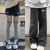 Harajuku Cartoon Embroidery Pants Women Kawaii Striped Loose Korean Trouser Shorts Y2K Subculture Vintage Female Wide Leg Pants