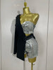 Shiny Sequins Black Splicing One Shoulder Long Sleeved Jumpsuit Women Celebrate Evening Birthday Party Casual Dress