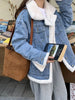 Add Velvet Padded Warm Denim Jacket Female Winter Long Sleeve Short Coat Lamb Cashmere Cotton-padded Jacket Female