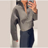 Olive Green Women's Short Coat High Neck Full Sleeve Zipper Up Oversized Cropped Jacket Autumn Female Daily Casual Outwear