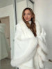 Women Furry Trim Hooded Cape Coat Warm Loose White Shawl Cloak Winter Evening Party Festival Elegant Lady Outfit